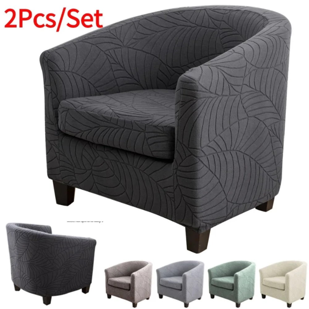 AIGIA Club Chair Covers Slipcover 2 Piece Leaf Jacquard Stretch Tub Chair Cover Barrel Chair Covers Soft Armchair Sofa Cover Couch