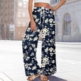 thumbnail image 5 of WTOBBY Women's Summer Boho Floral Print Wide Leg Palazzo Pants Featuring High Waist Elastic Drawstring and Pockets for Comfortable Lightweight Style ,Dark Blue XL, 5 of 7