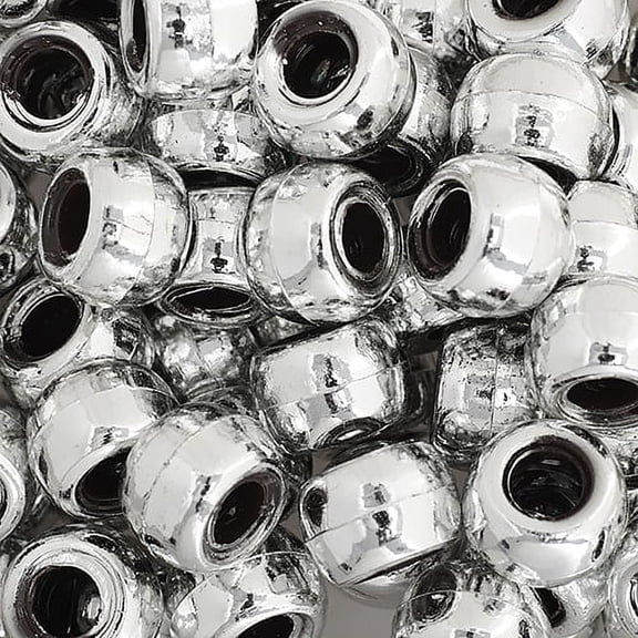John Bead 1000pcs 9mm Plastic Crow Beads | Metalized Opaque Silver Pony Bead