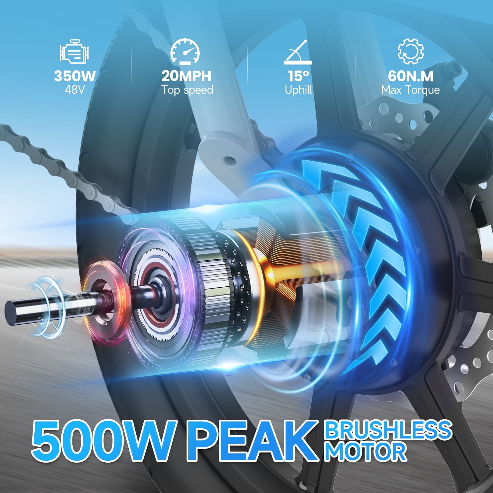 Elifine Peak 500W Electric Bike for Adults, 14" Foldable Electric Bicycles, 48V 7.8Ah City Commuter Cruiser Ebikes, Max 20mph, One-Piece Tire for Adults Women Teens UL2849