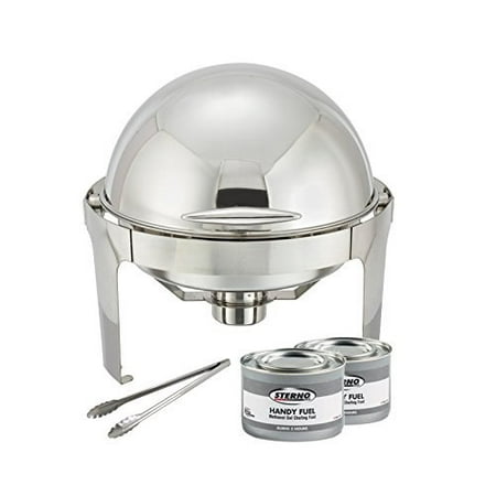 Oblong Roll Top Chafer Winware 6 Quart Stainless Steel Round Roll Top Chafer, Chafing Dish Set with 2 Chafing Dish Methanol Gel Fuel and 16-Inch Stainless Steel Multi-Function Tong ()