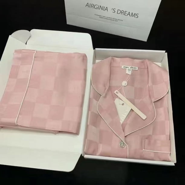 Pijamas de primavera y otoño para mujer, conjunto de dos piezas de manga larga con estampado de tablero de ajedrez de otoño, ropa de hogar fina similar a la seda para mujer