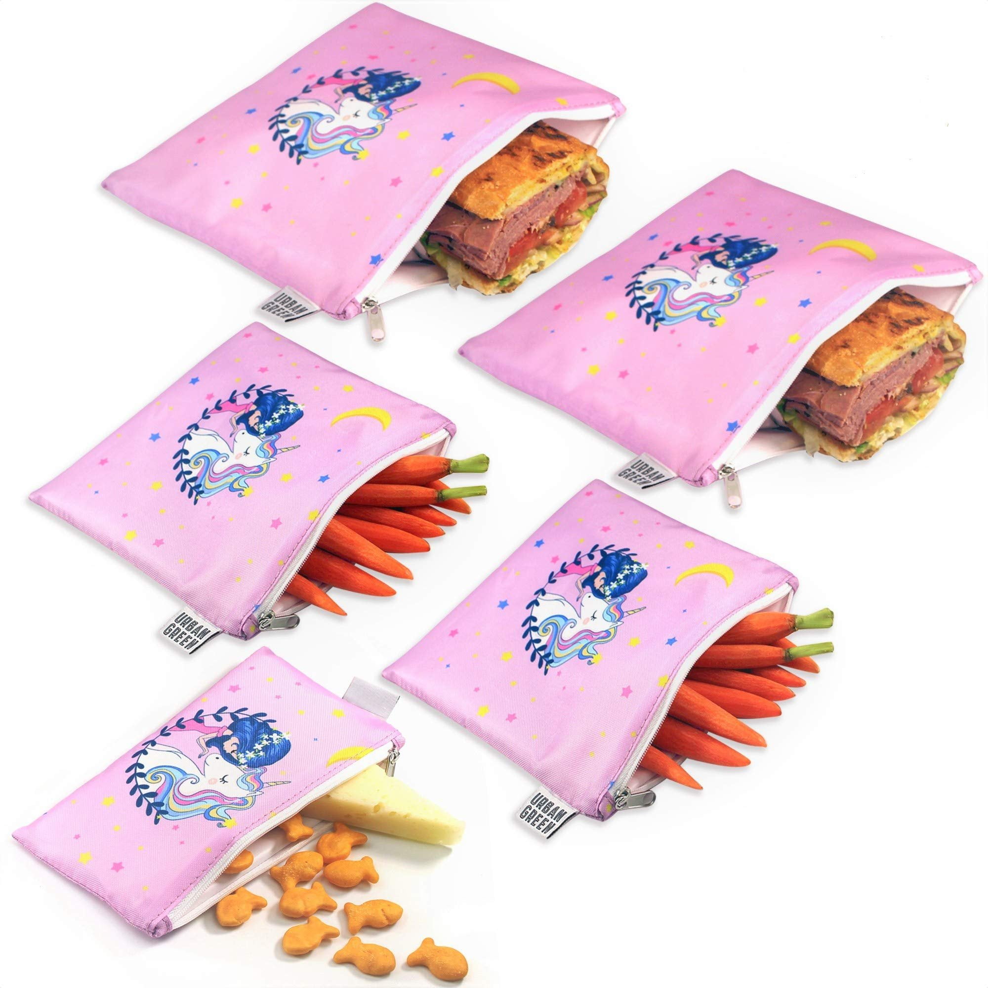 6 Pcs Reusable Snack Bags for Kids School Gift Food Safety Cute Washable  Snack Bags for Kids Lunch with Zipper Kids Portable Sandwich Bag Food  Storage