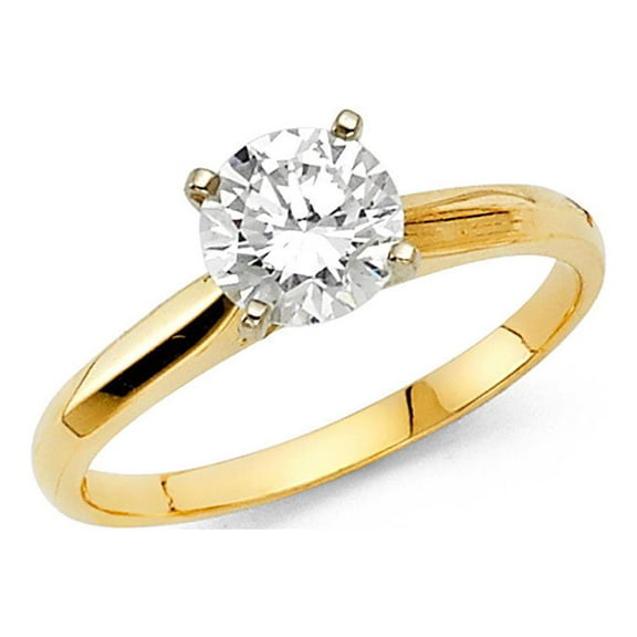 14k Yellow Gold Round CZ Engagement Solitaire Ring Anniversary Single Stone CZ Band Classic New Size 7