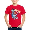 thumbnail image 2 of XUELUO Boys Athletic Shirts Summer Cartoon Dinosaur Print Round Neck Short Sleeve Outdoor Comfortable T-Shirts Sportwear,Red,10-11 Years, 2 of 3
