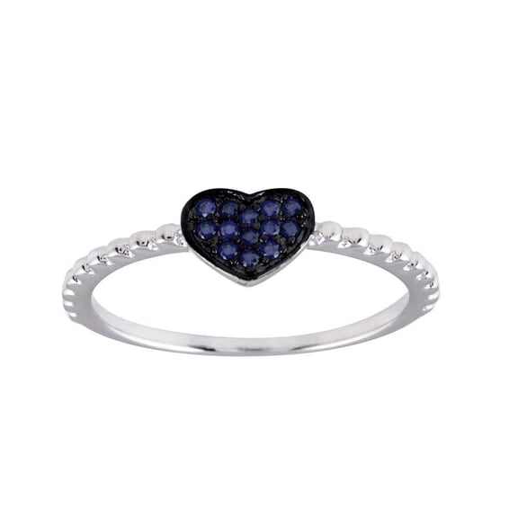 Rhodium Plated 925 Sterling Silver Beaded Heart Blue Ring Band Cubic Zirconia Jewelry Female Size 7