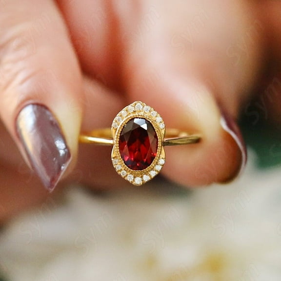 Garnet ring, cushion cut engagement ring, sterling silver, January birthstone, natural garnet