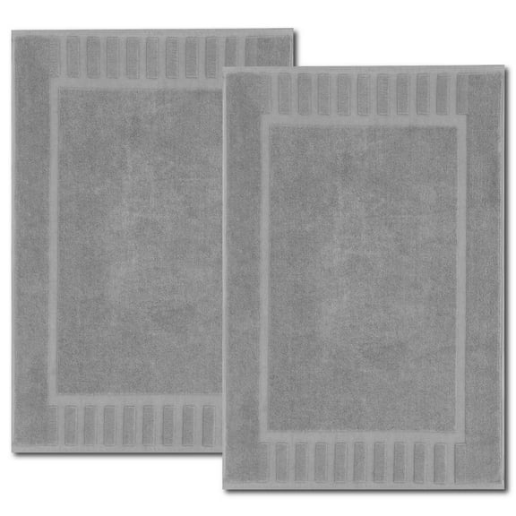 White Classic Luxury Bath Mat Floor Towel Set - High Absorbent Cotton Hotel Spa Shower Floor Towel, Bathtub Mats [Not a Bathroom Rug] 22"x34" | 2 Pack | Light Gray