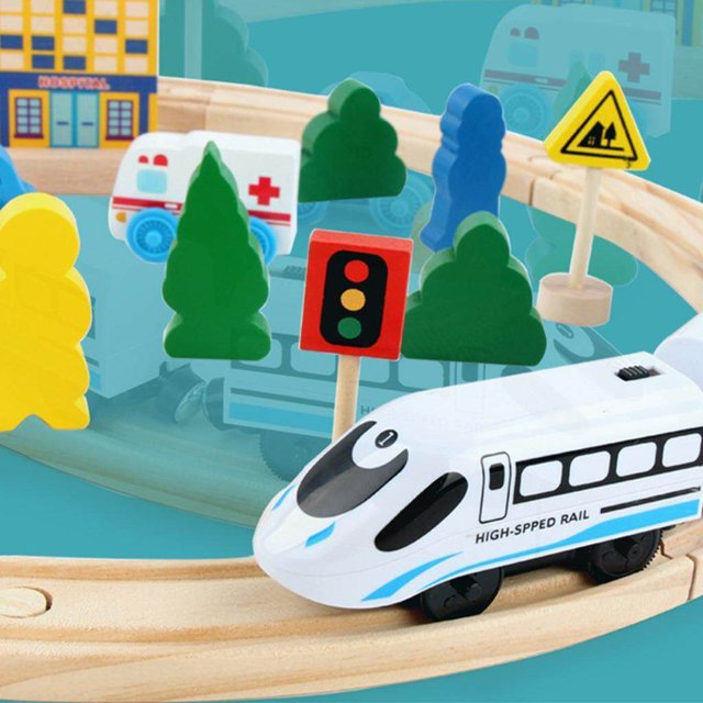 Langgg Wooden Railway Tracks Set Wooden Miniature Train Track Toy Gift Normal 33pcs