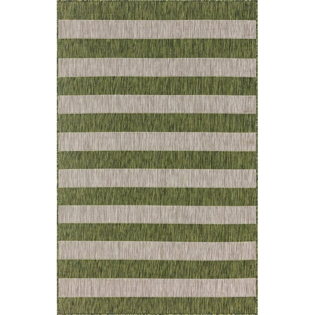 Unique Loom Tapis de Collection Rayé Extérieur 5' x 8' Rectangle Vert/ivoire
