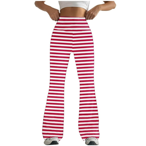 Summer Saving Clearance! Zpanxa Yoga Pants Women, Women Tight Fitting Hip Hugging Shapewear Striped Flared Pants Yoga Pants White A M