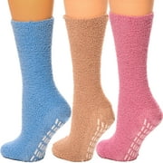 Hospital Socks Women Men Non Skid Gripper Cozy Socks Debra Weitzner 3 Pairs Pink/Beige/Blue