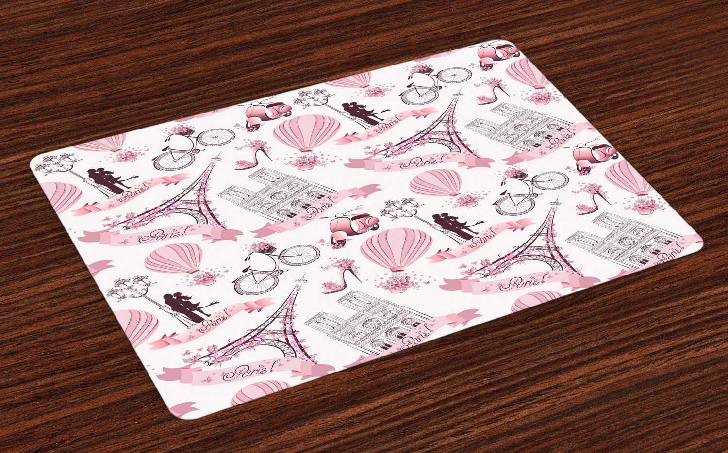 Eiffel Tower Placemats Set of 4 Travel in Paris Theme Honeymoon Flowers