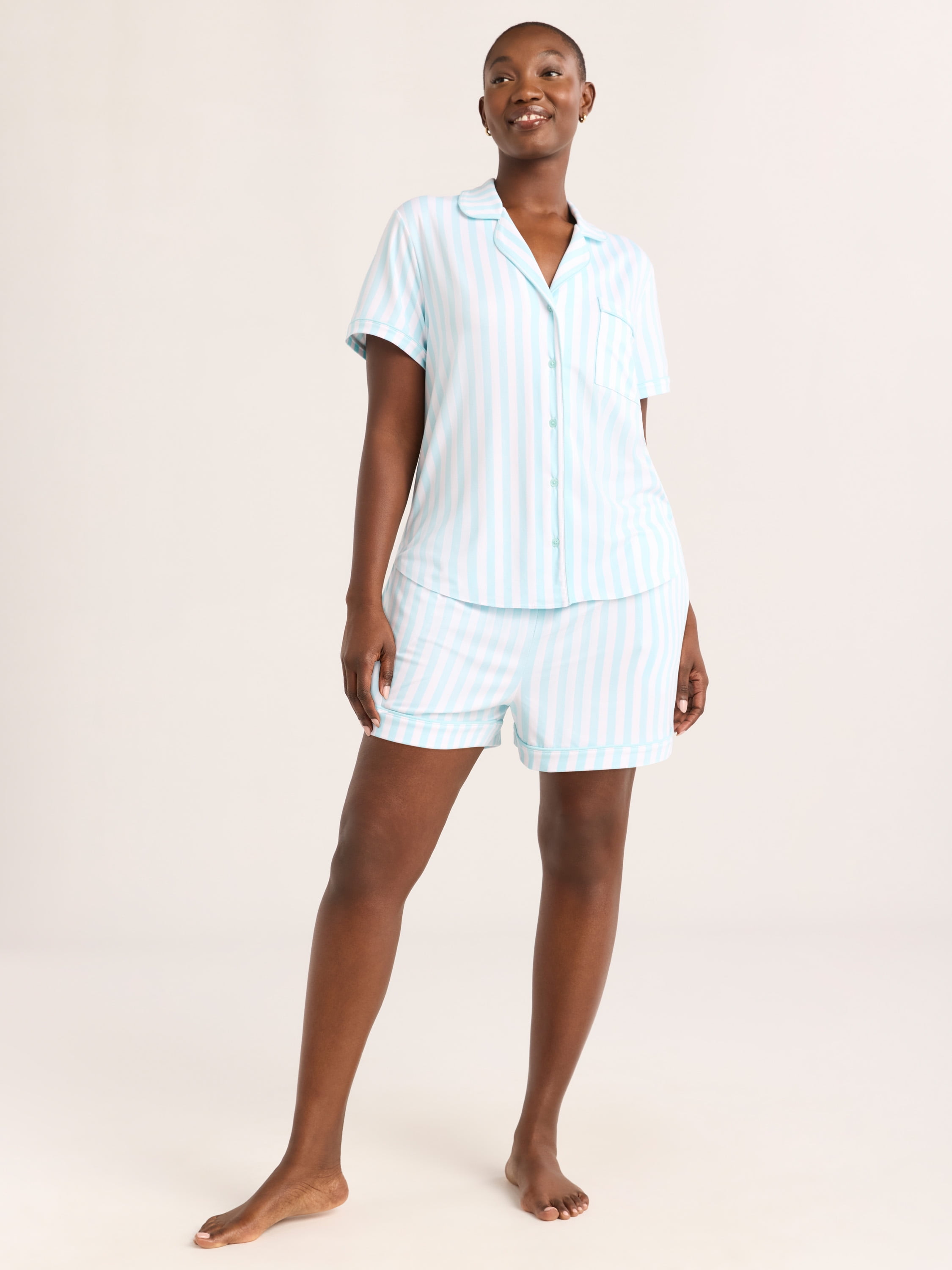 Joyspun Women's Dreamy Soft Collection Notch Collar Top and Shorts Pajama Set, 2-Piece, Sizes XS-3X