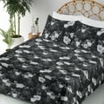 thumbnail image 3 of Ambesonne Floral Fitted & Flat Sheet with Shams 4 Pcs Set, Flowers Leaves Dark-Tone Art, Calking, Charcoal Grey and White, 3 of 5
