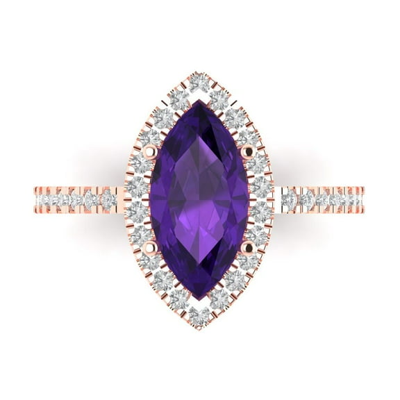 Halo Engagement Ring for Women - 2.38ct Natural Amethyst in 18K Rose Gold Promise Ring