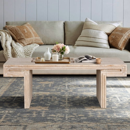 Xukmct Wood Coffee Table Tea Table Rectangle Center Table for Living Room, Office, Light Brown