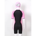 thumbnail image 4 of iEFiEL Girls Swimwear One-Piece Short Sleeve Colorblock Swimming Jumpsuit with Hat Juniors Swimming Rash Guard Black 11-12, 4 of 7