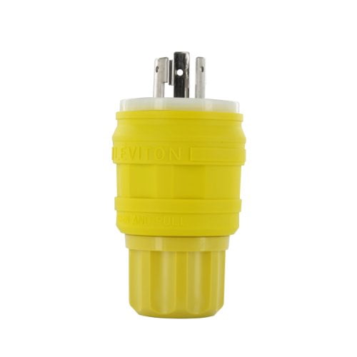 Leviton 26W48 20 Amp, 250 Volt, Locking Plug, Industrial Grade, Grounding, Wetguard, Yellow