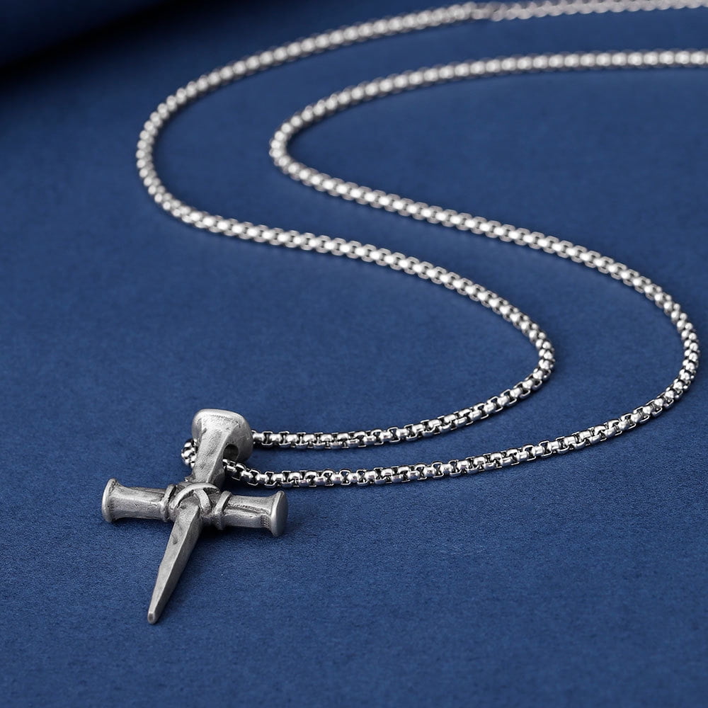Nail Cross Necklace, Vintage Cross Pendant, Christian Jewelry, Gift for Men