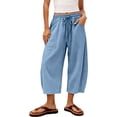 thumbnail image 3 of Pounoo Capri Pants for Women Cotton Drawstring Wide Leg High Waist Cropped Pants Lightweight Casual Summer Pants with Pockets, 3 of 9