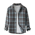 thumbnail image 3 of DDAPJ pyju Men's Plaid Button Down Shirt Jacket Lapel Long Sleeve Shacket Lightweight Open Front Casual Cardigan 2025 Fall Trendy Outwear Tops Clearance Sale Blue XXXL, 3 of 9