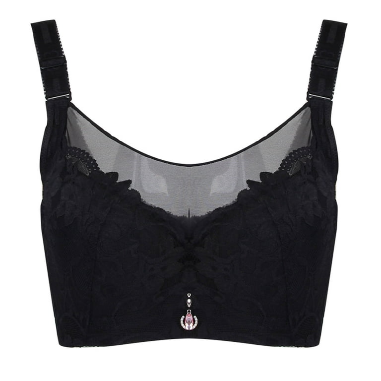 Entyinea Womens Satin Minimizer Bra Full Coverage Underwire Bras Plus Size  Lifting Lace Bra for Heavy Black 46D 