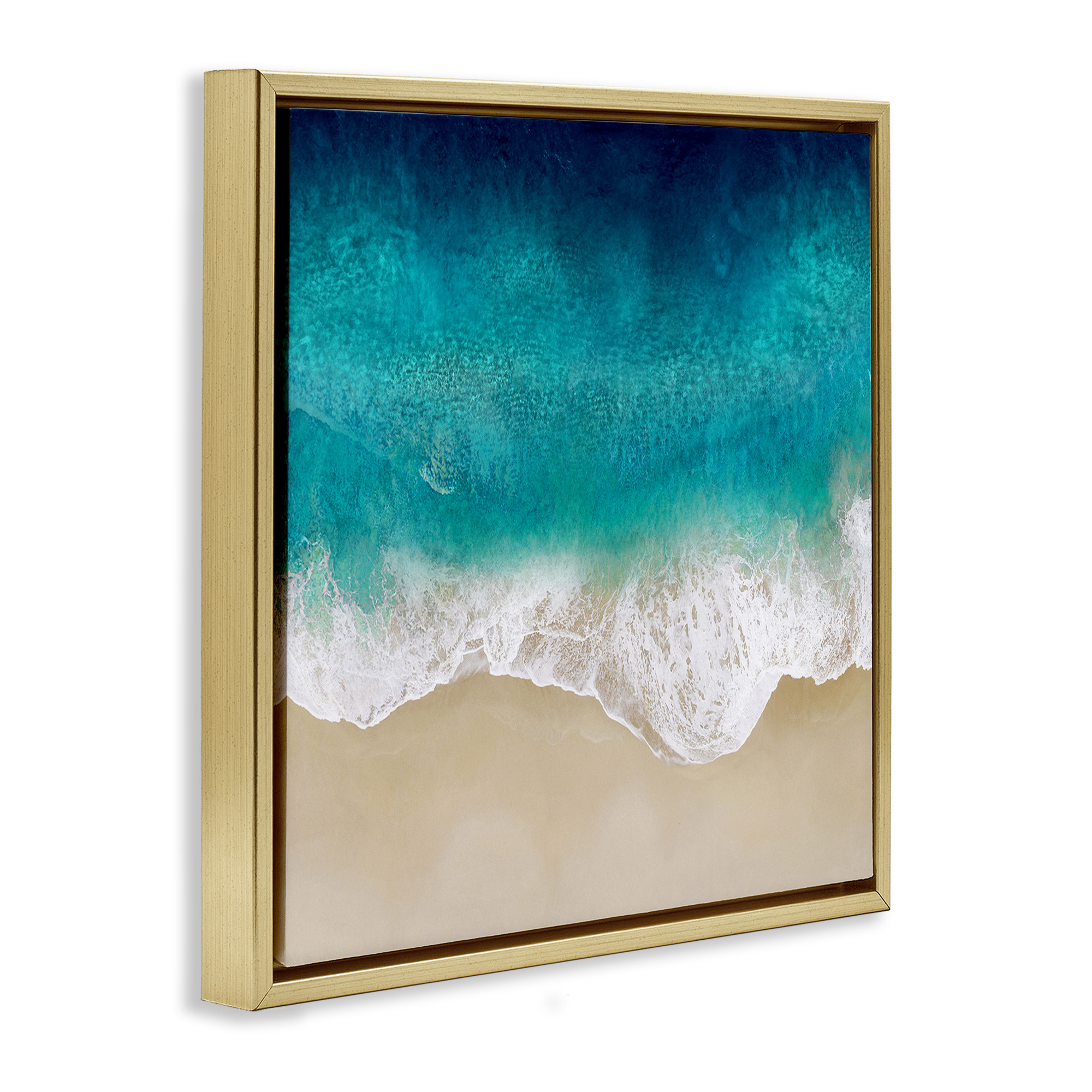 Stupell Industries Aerial Tropical Blue Tide Nature Painting Gold Floater Framed Canvas Art Print Wall Art, 25 x 25