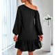 thumbnail image 4 of Vestido de invierno de manga larga con hombros descubiertos dobladillo de encaje empalmado Mujeres encantadoras Vestido suelto con hombros descubiertos Color puro Amigable con la ANGGREK  Otros, 4 of 7