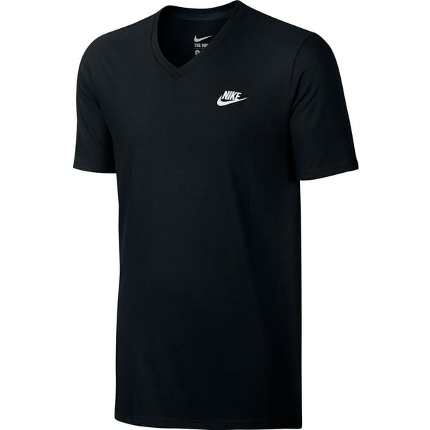 Nike - Nike Men's V-Neck Club Embroidered Swoosh T-Shirt Black/White ...
