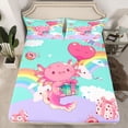 thumbnail image 2 of jejeloiu Kawaii Cartoon Axolotl Twin Sheet Sets,Cute Rainbow Stripes Twin Fitted Sheet,Girls Gifts Flat Sheet For Kids,Microfiber Bedroom Decor,3 Pieces, 2 of 7