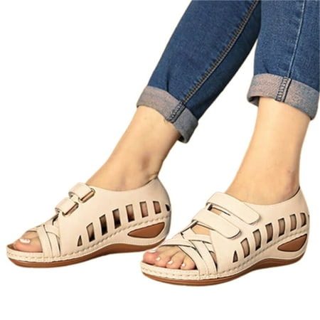 

Women s Comfortable Cutout Wedge Sandals Orthopedic Open Toe For Casual Summer Beige 41