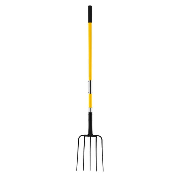 KFFKFF 5-Tine Garden Fork with Fiberglass Handle, 57-Inch Heavy-Duty Digging Tool, Y-Grip Spading Fork for Composting, Hay, Potato Harvesting, and Soil Aeration