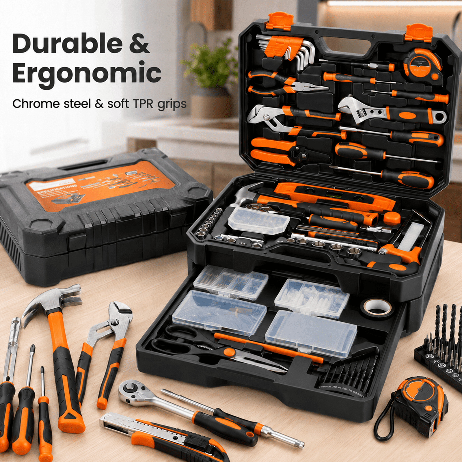 Alvantor 330-PC Home Auto Repair Tool Kit, Toolbox Storage Case with Drawer, General Household Tool Set, Perfect for Diyer, Handyman