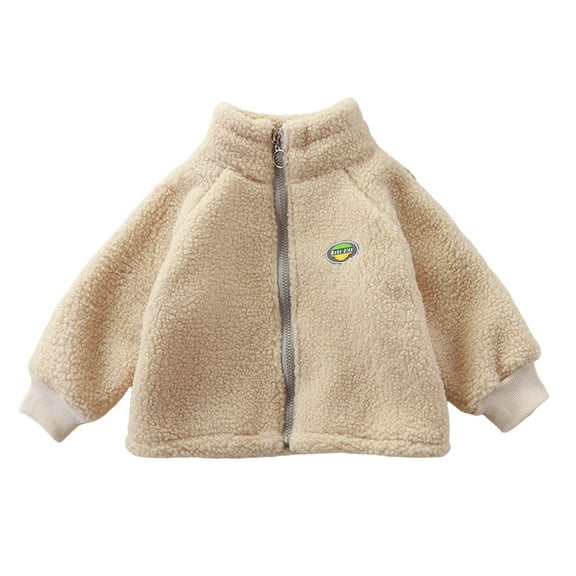Povozer Unisex Baby Toddler Boys Girls Sherpa Fleece-Lined Zip up Jacket(Beige,18-24M)