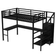 thumbnail image 5 of URTR Full Size Metal Loft Bed with L-shaped Desk and USB, Heavy Duty Loft Bed with Wardrobe, Adjustable Shelf and Stairs, High Full Loft Bed with LED and Guardrails for Bedroom, Black, 5 of 8
