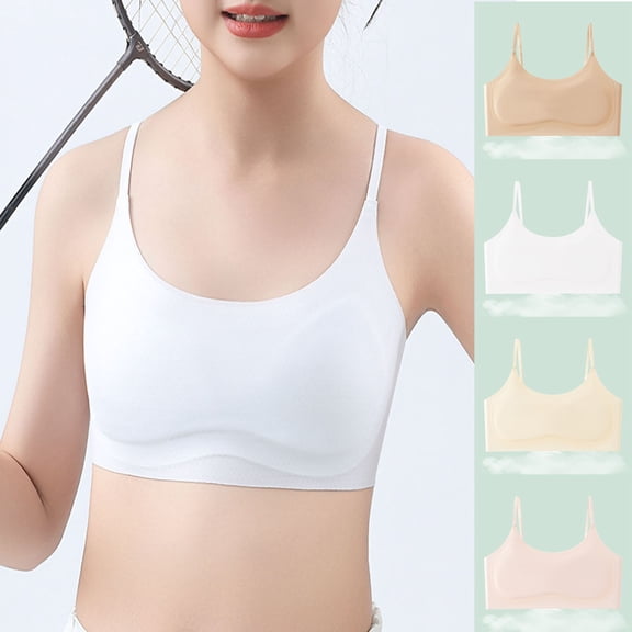 SHenli Soft Fixed Padding Training Bras for Girls, Seamless Cami Sports Bras for 10-14, Adjustable Strap Design (Khaki)