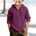 thumbnail image 2 of KAUOD Boys Linen Shirt Hoodie Half Button Henley Long Sleeve Dress Shirts Teens Summer Casual Beach T Shirts Lightweight Hooded Tee, 2 of 4