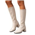 thumbnail image 5 of PFWOWB Women's Stretch Knee High Boots with Square Toe, Platform Wedge and Slim Shaft (Beige,7), 5 of 5