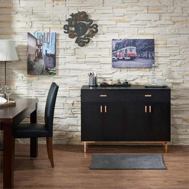 Bowery Hill Modern 2 Drawer Wood Buffet Table in Black Walmart