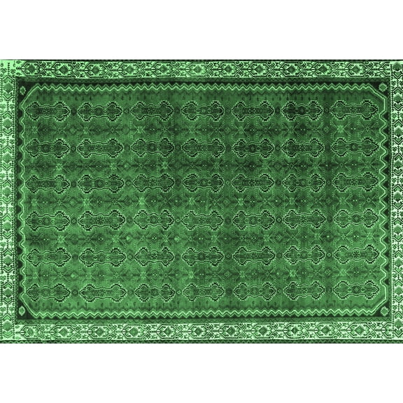Ahgly Company Indoor Rectangle Persian Emerald Green Traditional Area Rugs, 5' x 7'