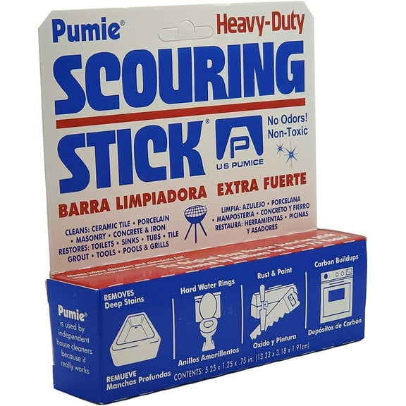 PUMIE Scouring Stick, Heavy Duty, HDW by U.S. Pumice, Remove Toilet Stains, Hard Water Rings, Rust and Paint, Carbon Buildups (1 Pack)