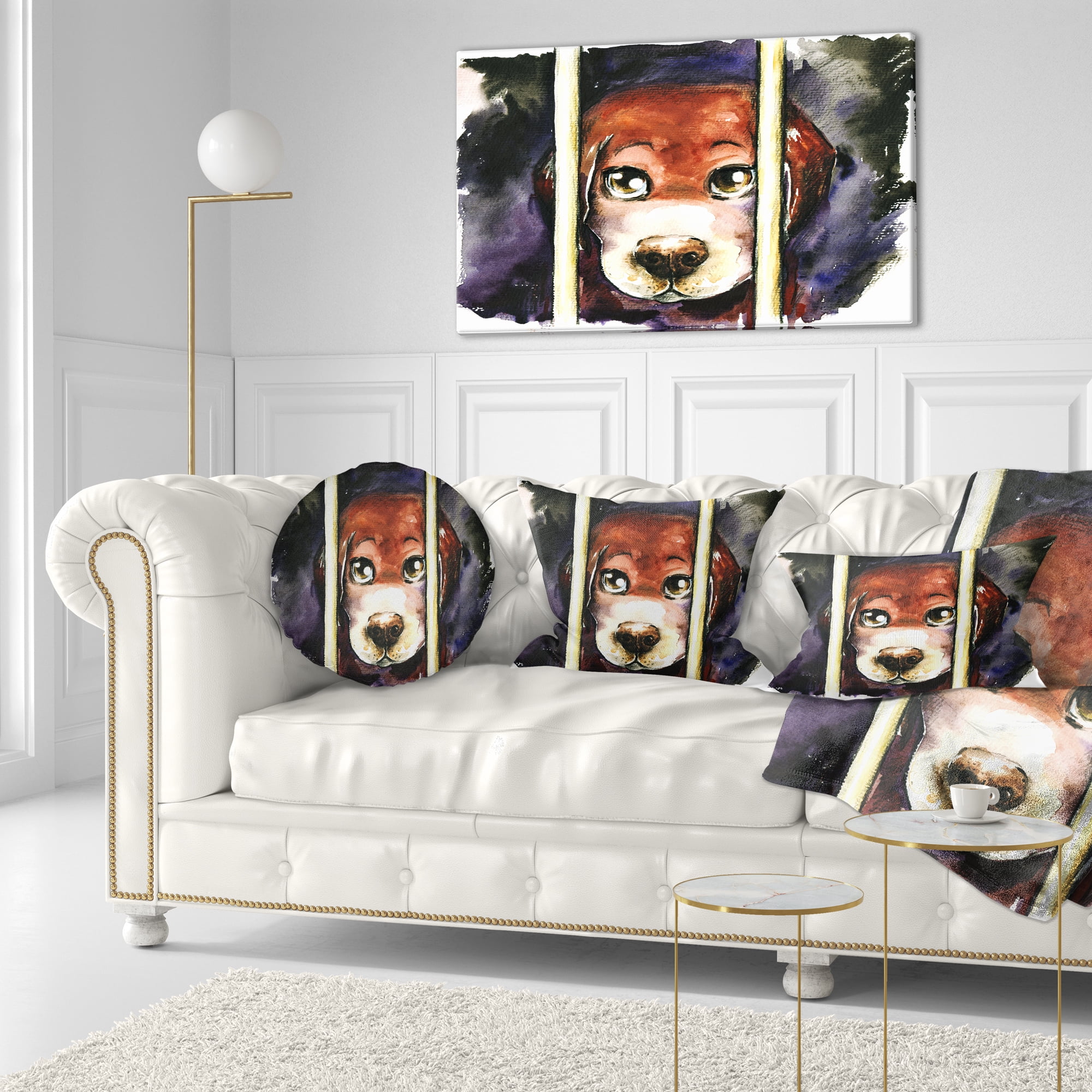 Designart Sad Dog in Animal Shelter - Abstract Throw Pillow - 12x20