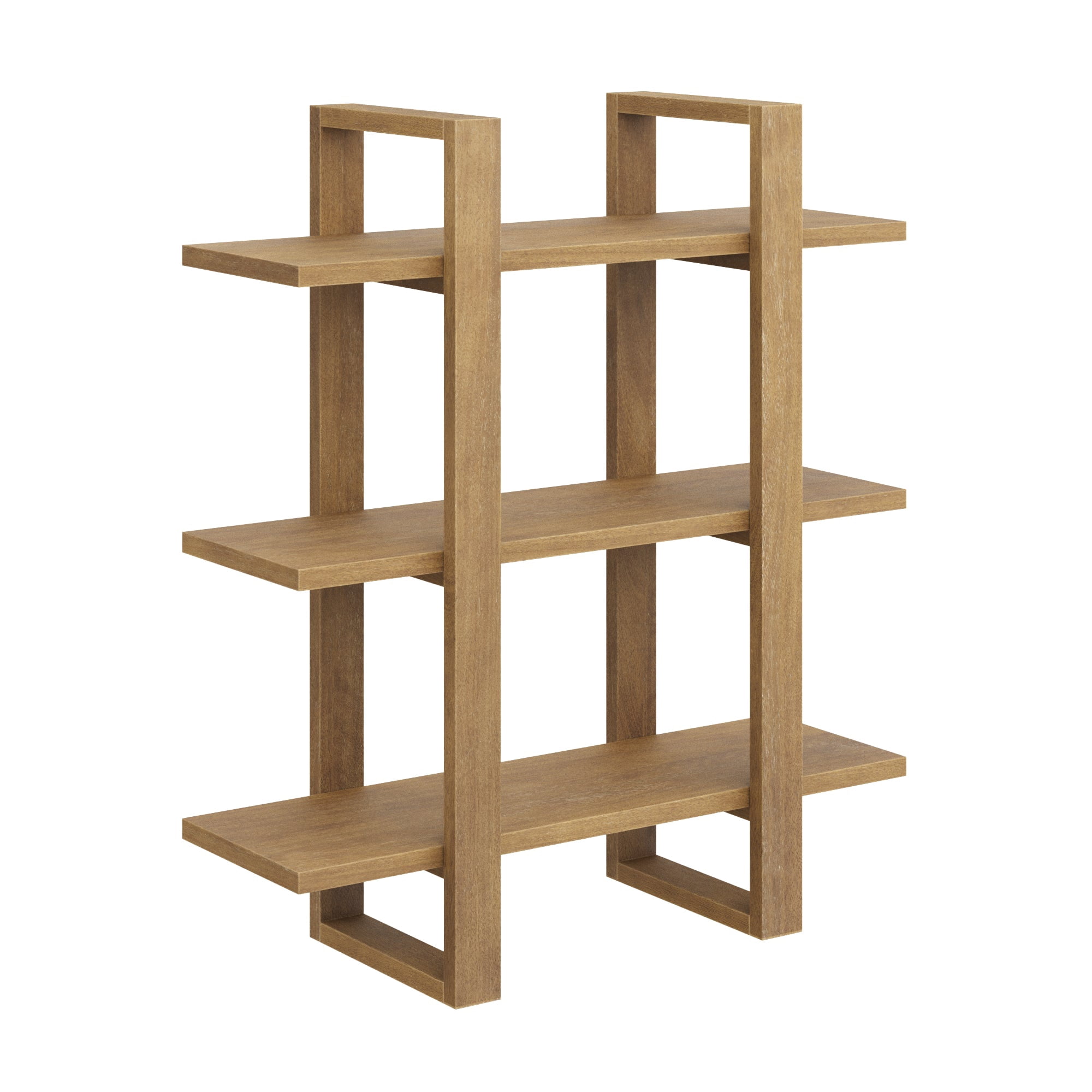 Nathan James Benji Mid Century Wall Unit Bookcase, Decorative Floating 3-Tier Wood Shelf, Light Brown
