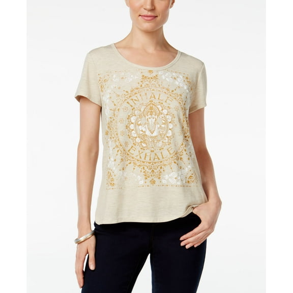Style & Co Petite Medallion Graphic Print T-Shirt Oatmeal He PXS