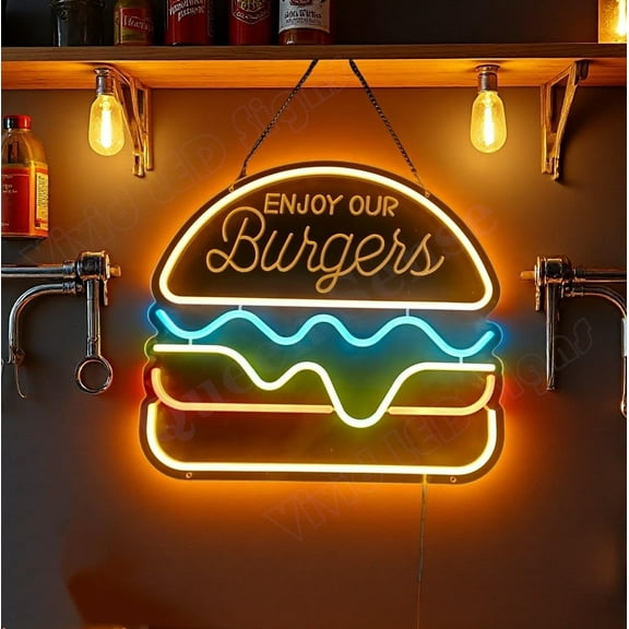 Queen Sense 16"x16" Enjoy Your Burger LED Neon Sign for Wall Decor Dimmable USB Powered LED Light W116EYB-5VLED
