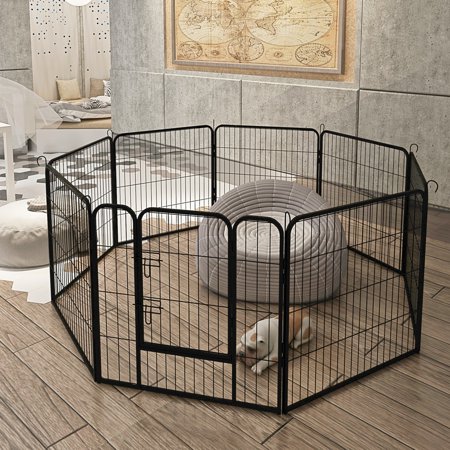 SUGIFT Foldable Exercise Pet Playpen  Dog Pen Pet Playpen Dog Run Fence Black  Small/31.5 Inch x 31.5 Inch