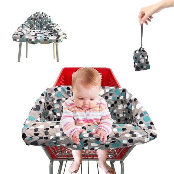 Pozico 2-in-1 Baby Shopping Cart & High Chair Cover, Machine Washable Blue White Dots with Carry Bag