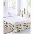 thumbnail image 2 of Boho Teal Yellow Orange Grey Bed Skirt Cal King Size, Middle Century Geometric Wrap Around Bed Skirting with Adjustable Elastic Strap, Dust Ruffled Pleated Bedskirts 18 Inch Drop for Bedroom Beds, 2 of 9