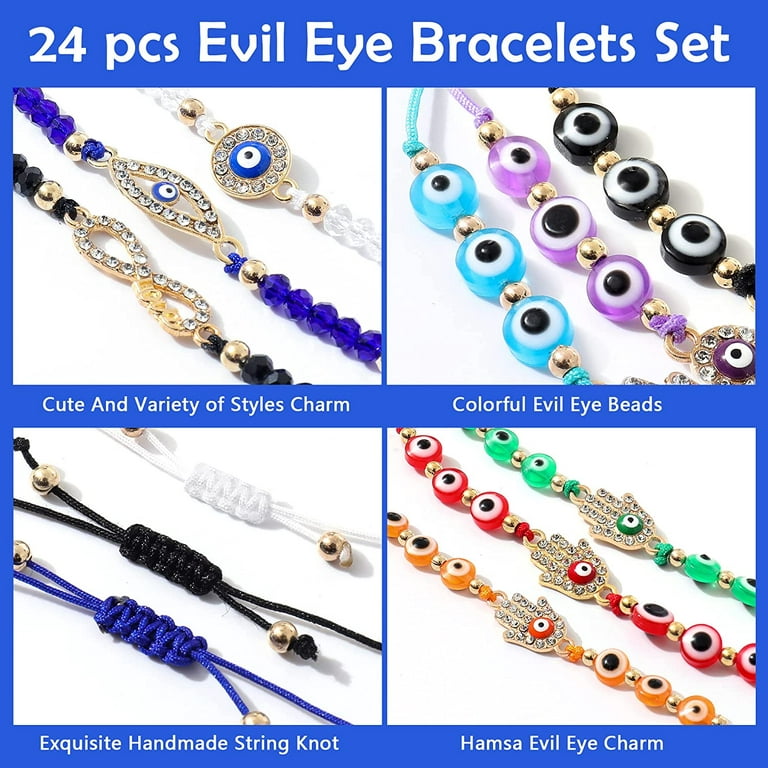 24 Pcs Evil Eye Bracelets Mexican Bracelets Bracelet Set Protection  Bracelets Gold Evil Eye Anklets Jewelry Gift for Women Girls Boys 